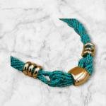 Braided Turquoise Seed Bead Necklace with Gold Metal Accents
