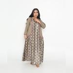 Printed Satin Inner with Plain Open Abaya – Olive & Mauve Border Detailing