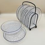 Crystal Clear Textured Glass Plate Set with Black Rim & Iron Stand