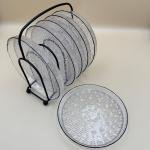 Crystal Clear Textured Glass Plate Set with Black Rim & Iron Stand
