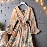 Watercolor Floral Wrap Maxi Dress with Flounce Sleeves & Smocked Waist