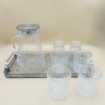 Glass Water Jug Set with 6 Glasses and Serving Tray