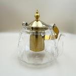 Diamond-Cut Glass Teapot with Golden Lid, Infuser & Handle Accent