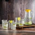 Glass Water Jug Set with Embossed Design - 6 Matching Glasses