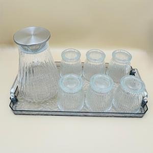 مجموعة إبريق زجاجي مع ٦ أكواب وصينية تقديم