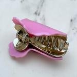 Glossy Petal Claw Clip with Sculpted Crown Top & Gold Grip