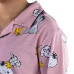 Women’s Snoopy & Woodstock Pajama Set –  Button-Up Top & Pants with All-Over Cartoon Print