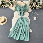 Floral Wrap Crop Top & Pleated Maxi Skirt Set with Puff Sleeves and Smocked Waist