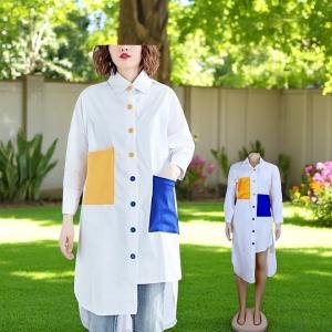 Women's Oversized Shirt Dress with Colorblock Pockets – Casual Summer Party Wear