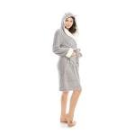Women’s Hooded Plush Bathrobe with Cute Ears – Fleece Robe with Belt & Pockets