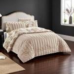 Mora Spain Regal Stripes 6-Piece Comforter Set – Baroque Damask Print & Quilted Satin Finish (Lena)