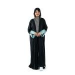 Embroidered Floral Detailed Abaya with Contrast Cuffs and Trim