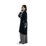 Contrast Panel Open Abaya with Wide Lapel & Cuffed Sleeves