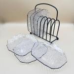 Textured Glass Plate Set with Holder