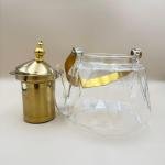 Diamond-Cut Glass Teapot with Golden Lid, Infuser & Handle Accent