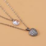 Artificial Heart and Crystal Round-Cut Necklace with Matching Earrings and Ring