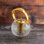 Textured floral pattern Glass TeaPot with Gold Accents