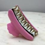 Glossy Petal Claw Clip with Sculpted Crown Top & Gold Grip