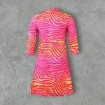 Zebra Stripe Wrap Dress with Lapel Collar, Pleated Skirt & Waist Tie