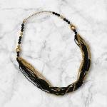 Multi-Strand Beaded Statement Necklace with Black and Gold Accents