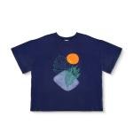 Sunset Botanical Bliss Tee – Abstract Nature Print with Tropical Leaf and Sun Graphic