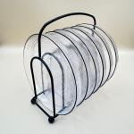 Round glass plates 6 pices Set with 1 elegant black metal stand