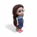 Beauty Fashion Doll – Brown Hair, Striped Top with Denim Overall Dress