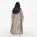 Printed Satin Inner with Plain Open Abaya – Olive & Mauve Border Detailing