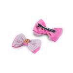 Girl's Gingham-Patterned Rhinestone Embellishments Bow Hair Clip