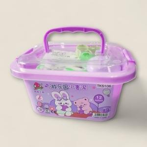 مجموعة الطين الناعم الملوّن من كرييتيف وورلد صندوق تخزين مطبوع بأشكال الأرنب والدب