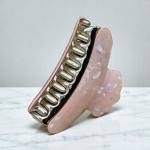 Iridescent Marble Shell Hair Claw with Sculpted Edge & Gold Grip