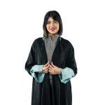 Embroidered Floral Detailed Abaya with Contrast Cuffs and Trim