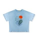 Sunset Botanical Bliss Tee – Abstract Nature Print with Tropical Leaf and Sun Graphic