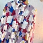 Women's Geometric Print Satin Shirt – Colorful & Trendy Style