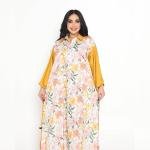 Golden Petal Harmony Kaftan – Mustard Collar & Sleeve with Watercolor Floral