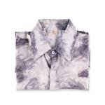 Storm Marble Satin Shirt – Abstract Grey Swirl Print with Gloss Finish & Classic Spread Collar