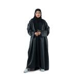 Noir Embellished Abaya with an ornamental brooch look with Scarf