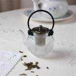 إبريق شاي زجاجي سداسي مع غطاء من الفولاذ المقاوم للصدأ ومصفاة