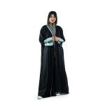 Embroidered Floral Detailed Abaya with Contrast Cuffs and Trim