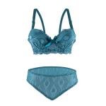 مجموعة لينجري دانتيل أنيقة شبكة مزخرفة حمالة صدر مسنودة وبتفاصيل ساتان