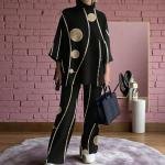 Geometric Dot Line Pattern Oversized Tunic and Wide-Leg Pant Co-ord Set