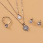 Artificial Heart and Crystal Round-Cut Necklace with Matching Earrings and Ring