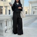 بدلة كاملة بليزر نسائية بأكمام طويلة وحزام