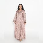 Royal Plum Paisley Embroidered Abaya with Contrast Piping & Crystal-Stitched Cuffs
