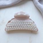 Pearl-Encrusted Hair Claw with Scallop Detail & Gold Grip